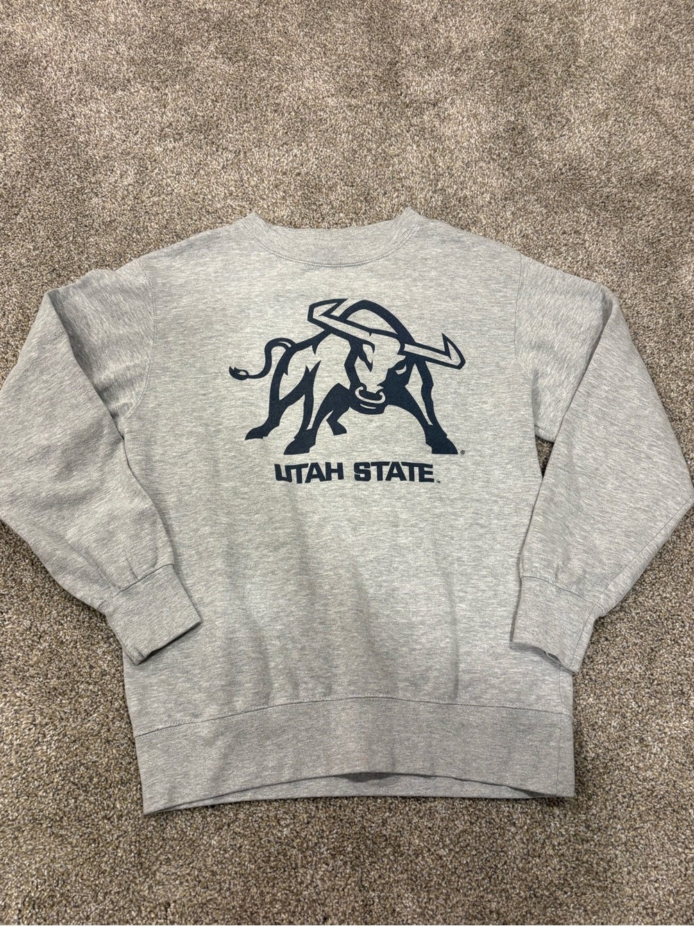 Utah State Gray Crewneck Sweatshirt with Navy Bull Logo